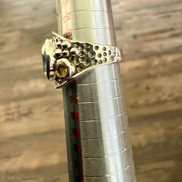 Natural Blue Topaz And Citrine Sterling Silver Ring Marquise Cut Bali Framed 7