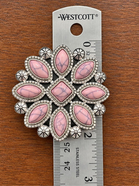 Pink Marbled Floral Phone Grip Holder Silver Tone Western Boho Accessory