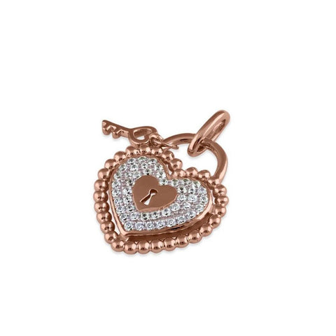 Rose Gold Heart and Lock CZ Necklace Pendant New