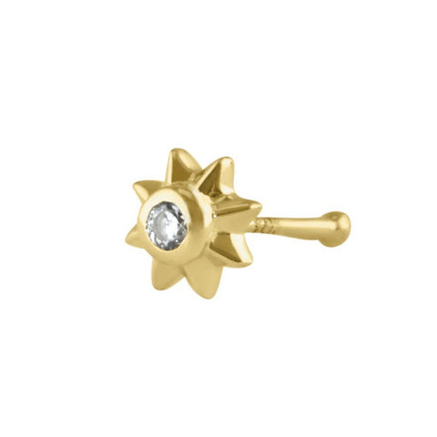Solid 14K Gold Sun CZ Nose Stud New