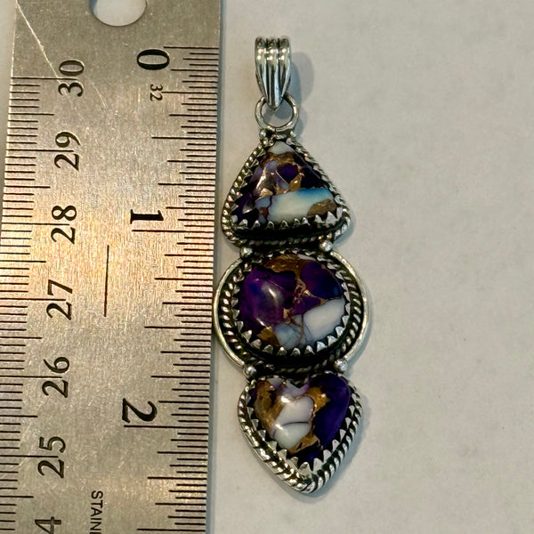 Southwestern Purple Mojave Dahlia Turquoise  Pendant Necklace Sterling Silver