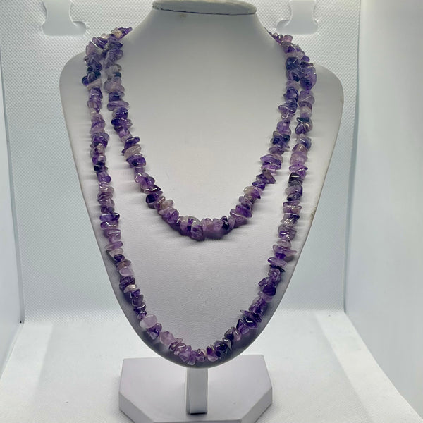 Beautiful Vintage Genuine Amethyst Chip Necklace Womens 36” Statement Piece