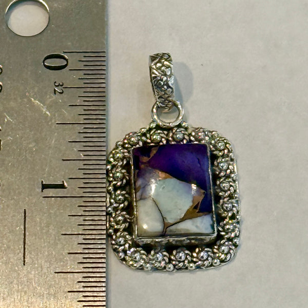 Southwestern Purple Copper Dahlia Turquoise Pendant Floral Sterling Silver