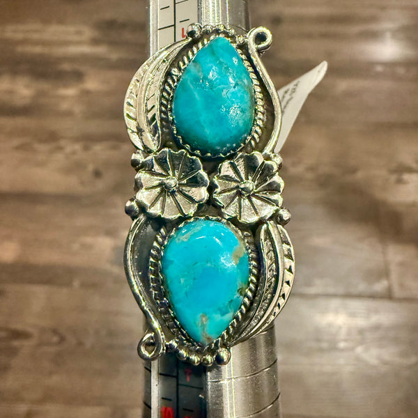 Mohave Turquoise Southwestern Statement Boho Ring Sterling Silver Floral Framed