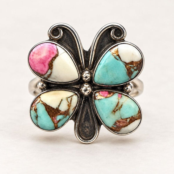 Silver Cotton Candy Turquoise Butterfly Statement Ring Southwestern Size 6 New