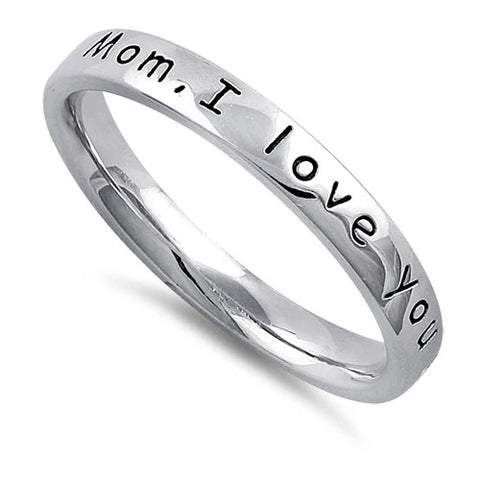 Sterling Silver "Mom, I love you with all my heart" Ring Size 8 New
