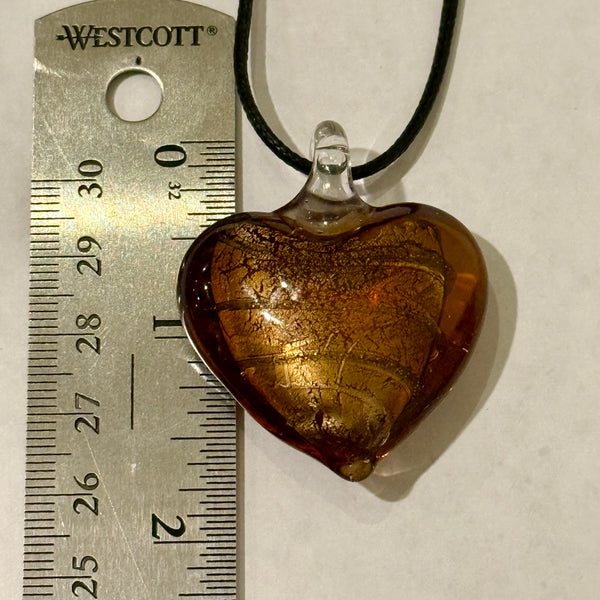 New Blown Glass Brown Puffy Heart Shaped Pendant Necklace Womens Casual Boho