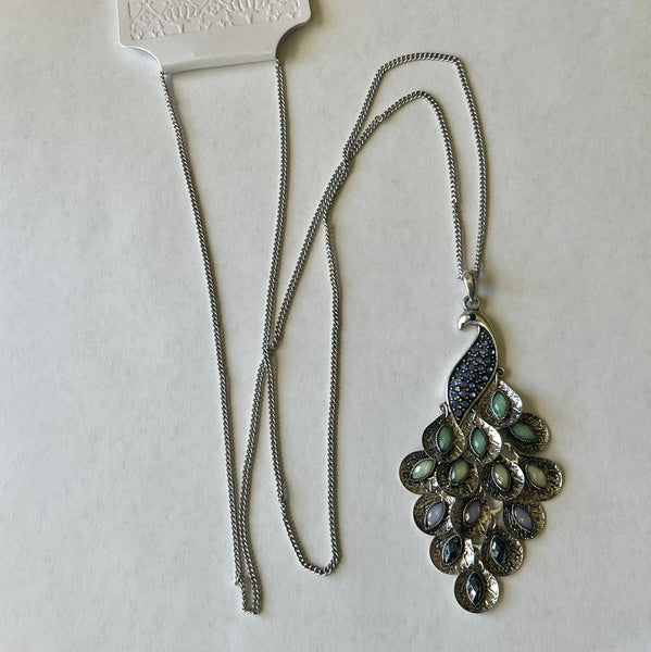 Peacock Pendant Long Necklace Womens Rhinestone Beaded Adjustable Accessory New