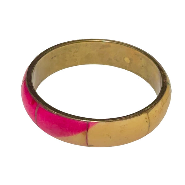 Vintage 70’s Style Vibe Chunky Brass Bangle Womens Casual Rainbow Boho Bracelet