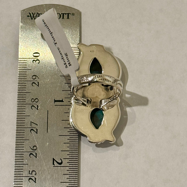 Mohave Turquoise Southwestern Statement Boho Ring Sterling Silver Floral Framed