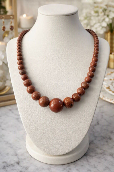 Goldstone Beaded Necklace • Sparkling Brown Gemstone Statement Jewelry Gift
