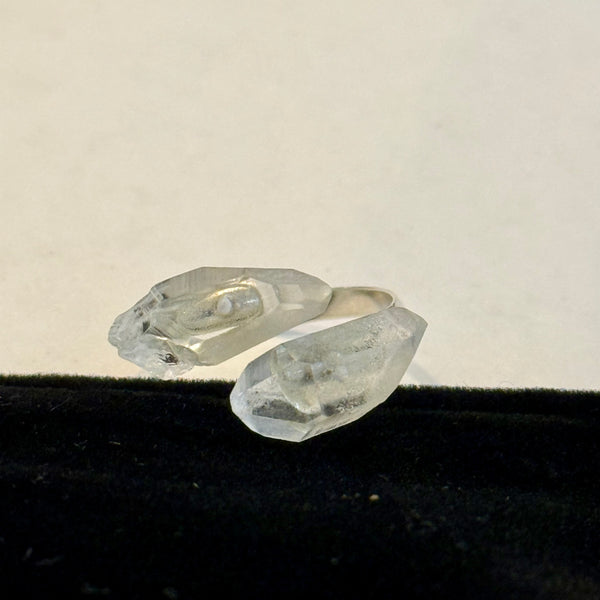 Natural Raw Herkimer Diamond Sterling Silver Adjustable Double Stone Ring New