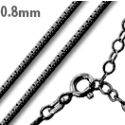 Black Rhodium Sterling Silver 16" Box Chain 0.8MM with Extension