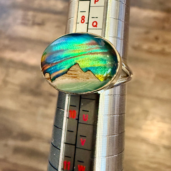 Unique Aurora Opal Ring Northern Lights Sterling Silver Unisex Trendy Size 9 New