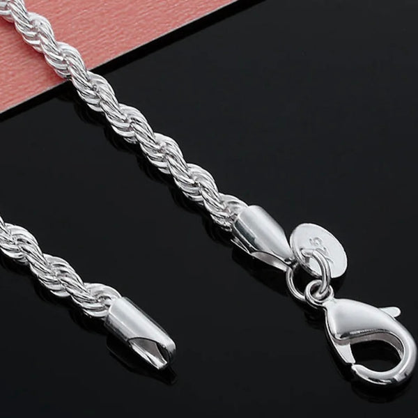 925 Sterling Silver 24” Popcorn Twisted Chain 4MM Necklace Men Or Women