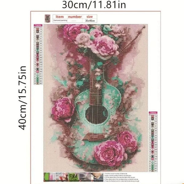 DIY Diamond Painting Kit Colorful Western Rose Flower m Guitar Rhinestone New