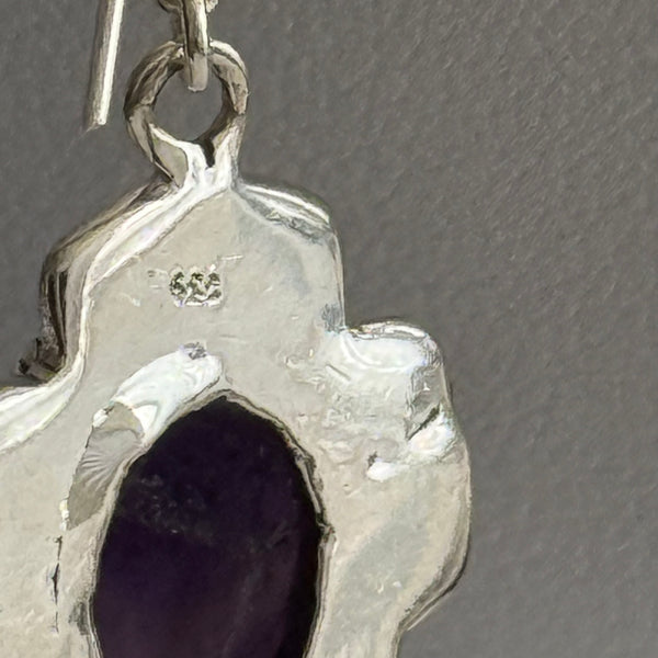 Unique Amethyst Earrings Sterling Silver Floral Framed Artisan Handmade New