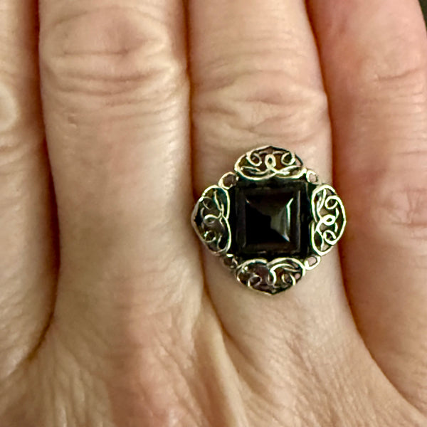 Unique Square Black Onyx Solitaire 925 Sterling Silver Ring Natural Simple Sz 6