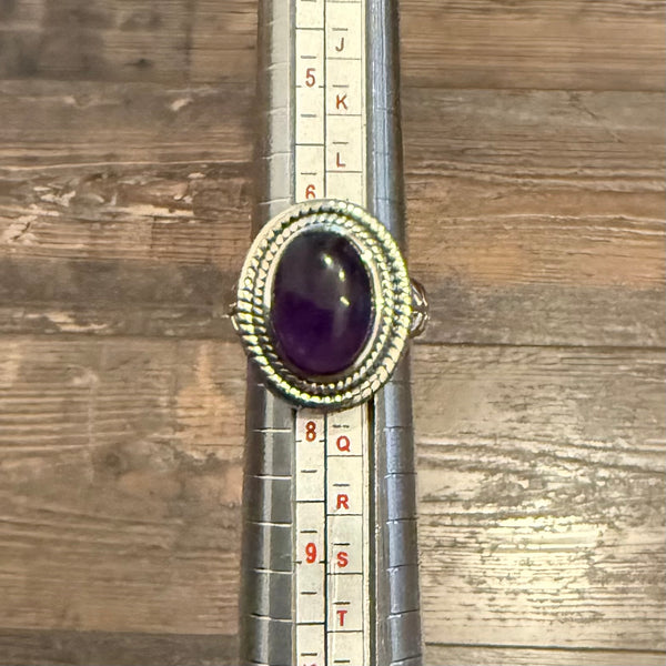 Natural Amethyst Cabochon Solitaire Sterling Silver Ring Oval Cut Bold New