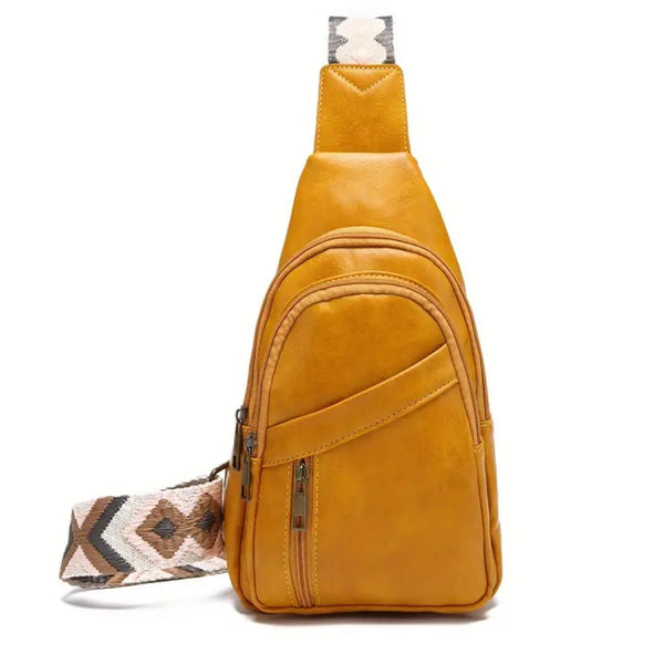 Western Boho Womens Mens Yellow Leather Adjustable Sling Crossbody Purse New