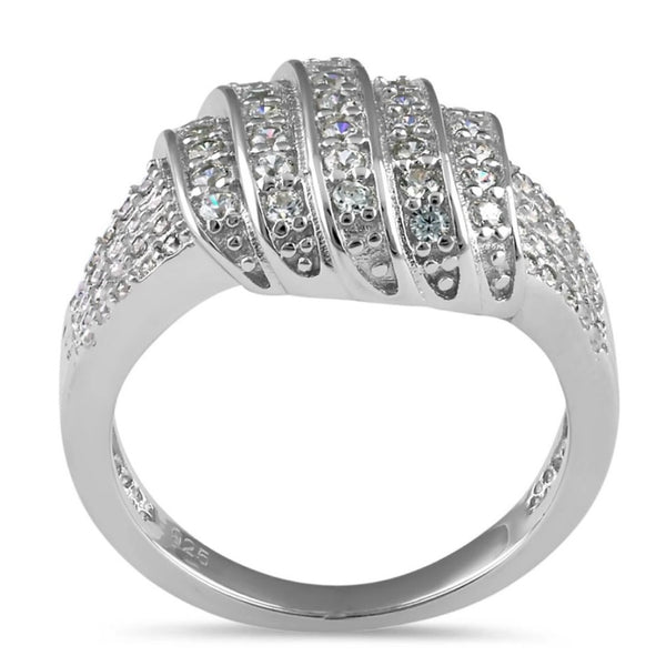 Solid Sterling Silver Elegant CZ Pave Multi Row Layered Ring New