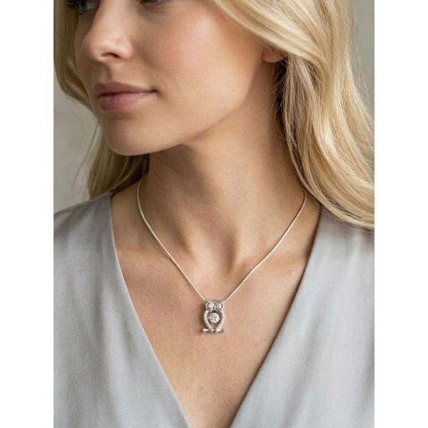 0.61 Ctw D Color VVS1 Moissanite Dancing Owl Pendant Necklace Artisan Crafted