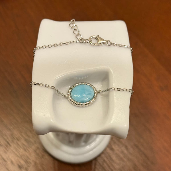 Dainty Oval Larimar Simple Sterling Silver Adjustable Womens Bracelet New