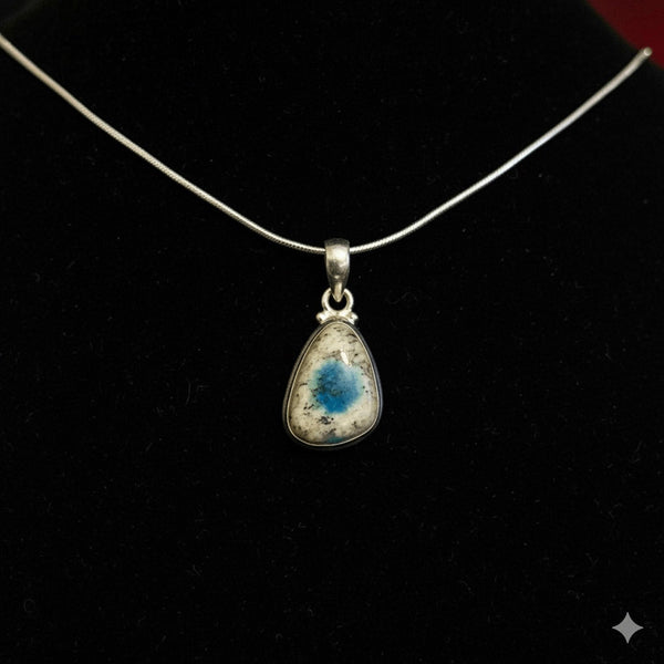 Rare K2 Azurite Necklace Genuine "Blueberry" Jasper Pendant Sterling Silver