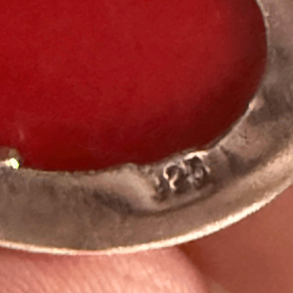 Stunning Red Coral Heart Pendant in Silver Large Romantic Statement Boho Jewelry