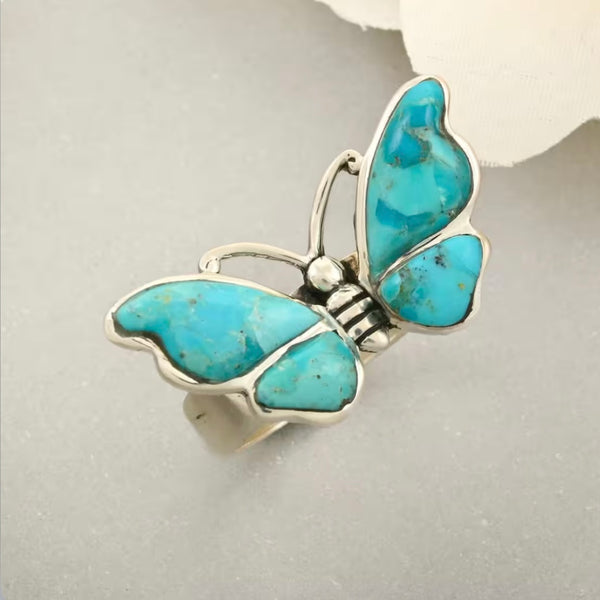 Santa Fe Style Kingman Turquoise 7.60 ctw Ring in Sterling Silver New