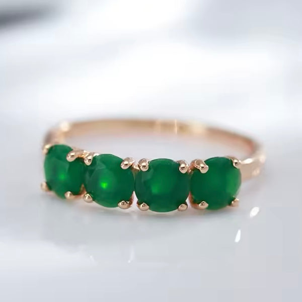 Stunning Round Natural 4 Stone Emerald 18k Gold Ring Womens Size 8 New