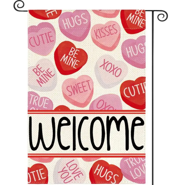 Happy Valentine Welcome Garden Flag Double Sided With Heart Farmhouse New Decor