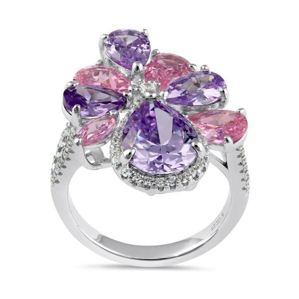 Sterling Silver Pink and Lavender CZ Cluster Ring New