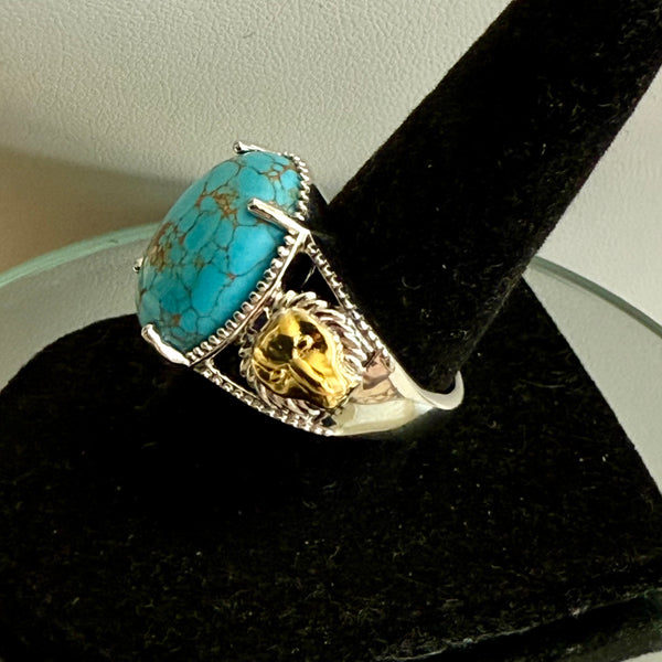 Mojave Blue Turquoise Lion Motif Statement Ring Bold Southwestern Style
