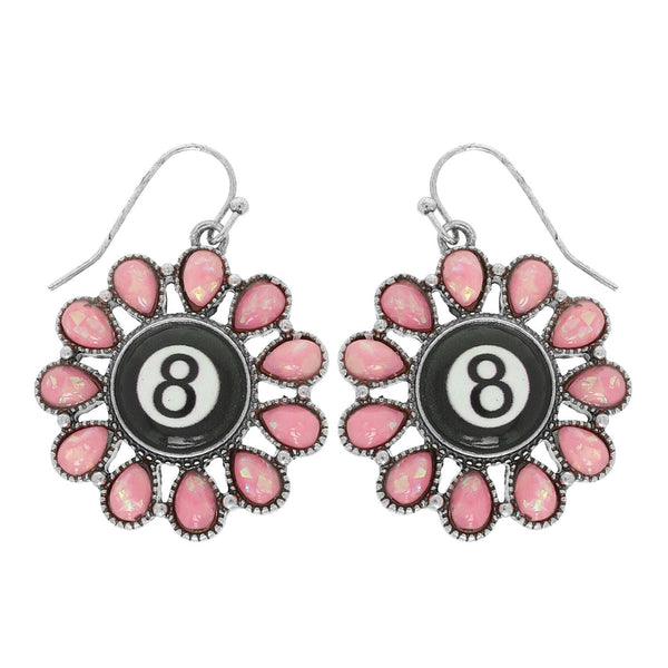 Western Turquoise Billiard 8 Ball Concho Dangle Earrings