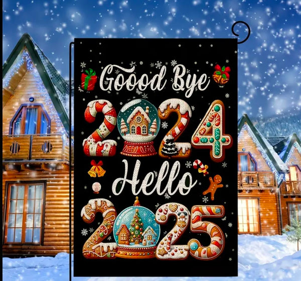 Happy New Year Garden Flag Holiday Gingerbread Outside Home Decor Brand New