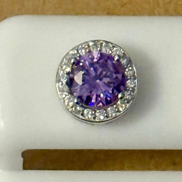 New Amethyst CZ Halo Stud Earrings 925 Sterling Silver Round Brilliant Cut