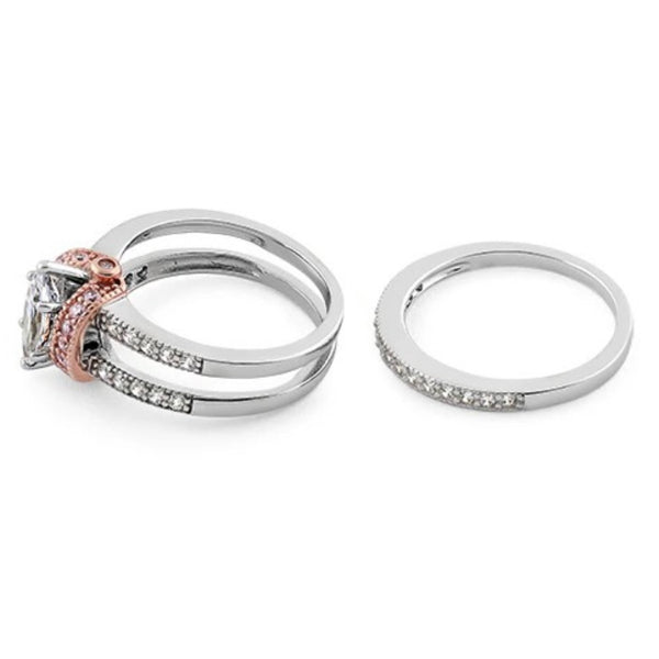 Sterling Silver Two-Tone Rose Gold Clear Marquise CZ Set Ring Size 6 New