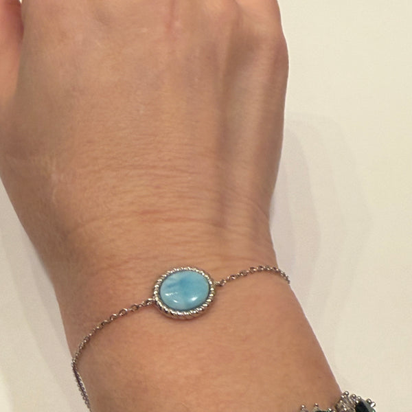 Dainty Oval Larimar Simple Sterling Silver Adjustable Womens Bracelet New