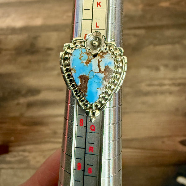 Southwestern Golden Hills Turquoise Sterling Silver Ring Heart Floral Framed