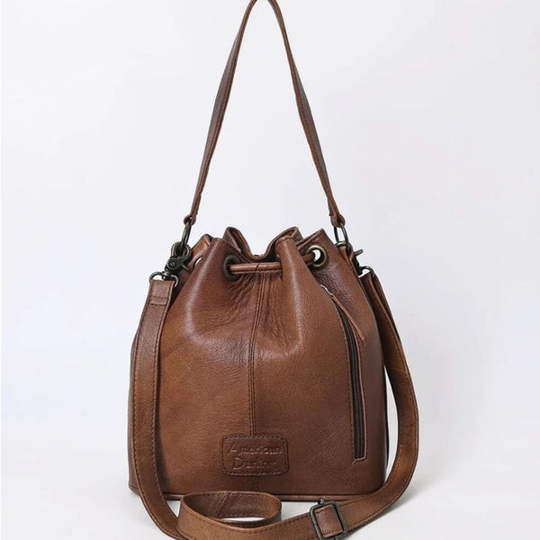 New Western Woven Thunderbird Leather Bucket Handbag