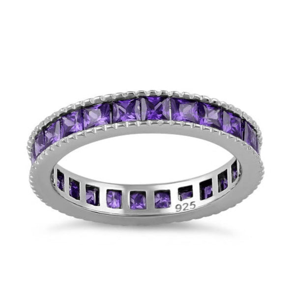 Sterling Silver Purple Amethyst CZ Eternity Band Ring Size 6 New
