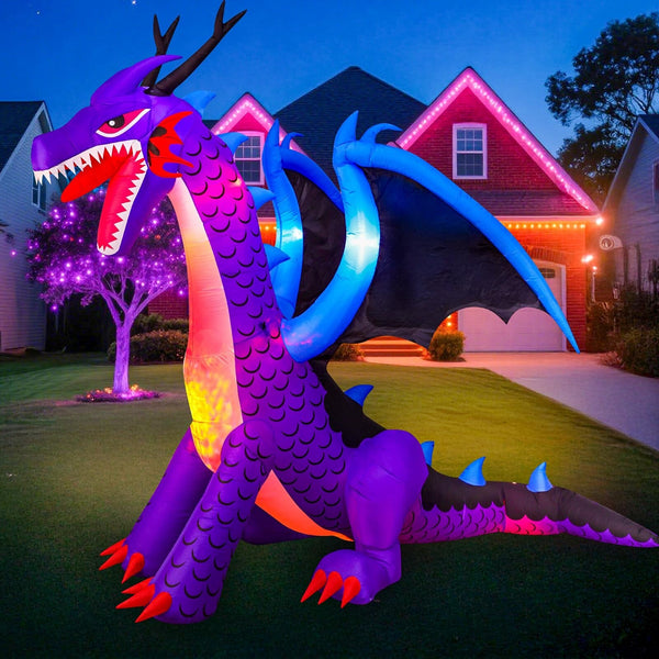 8FT Halloween Dragon Inflatable with LED Lights - Outdoor Yard Decor