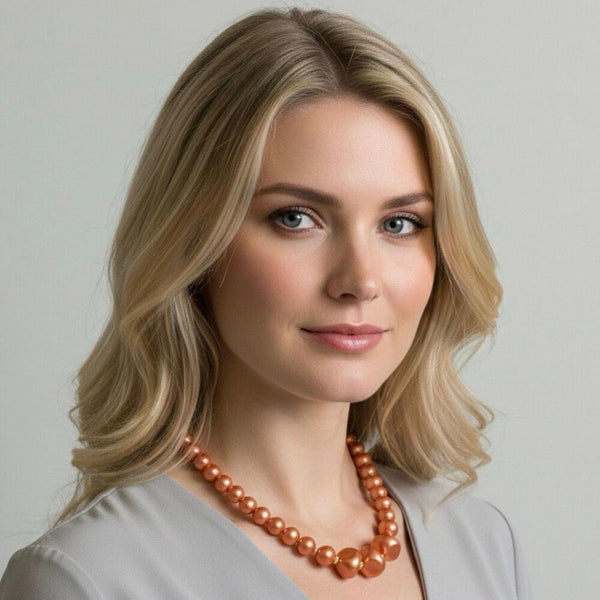 Rare Vintage Lustrous Peach Copper Pearl Statement Adjustable Necklace