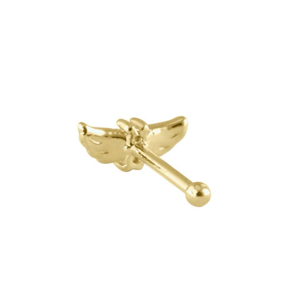 Solid 14K Gold CZ Wings Nose Stud New
