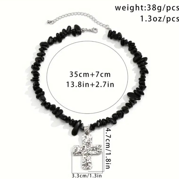 Cross Pendant Necklace Womens Boho Casual Natural Stone Chip Jewelry New