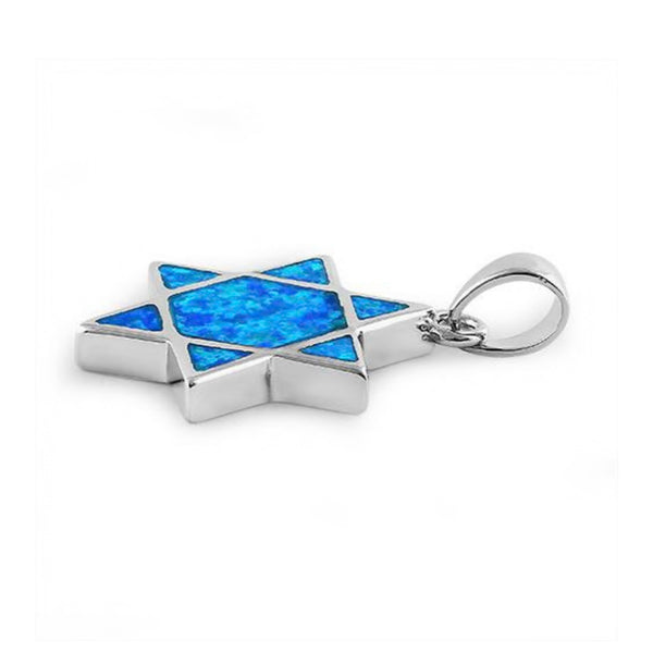 Sterling Silver Blue Opal Star of David Pendant With 16” Necklace Chain New