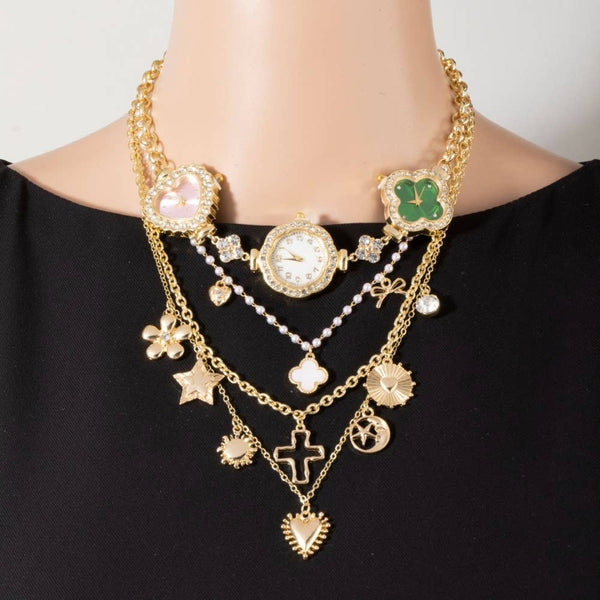 Assorted Layered Charms & Watches Statement Necklace