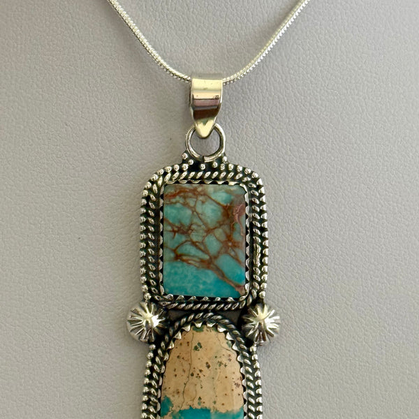 Southwestern Turquoise & Sea Sediment Jasper Stone Statement Necklace Pendant
