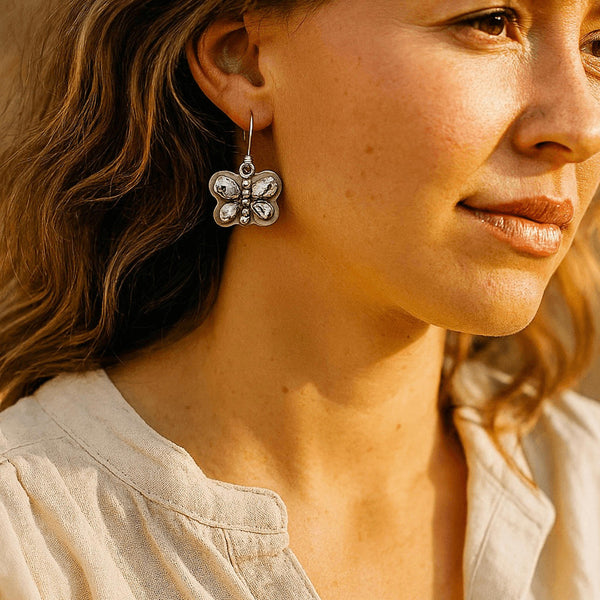 White Buffalo Turquoise Butterfly Earrings  Handcrafted Boho Western Jewelry